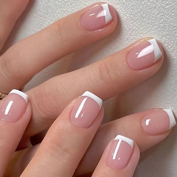 🦋3For$20🦋 NWT Lucky Nails Pink and White French Style Glossy Press-On Nails - Picture 3 of 13